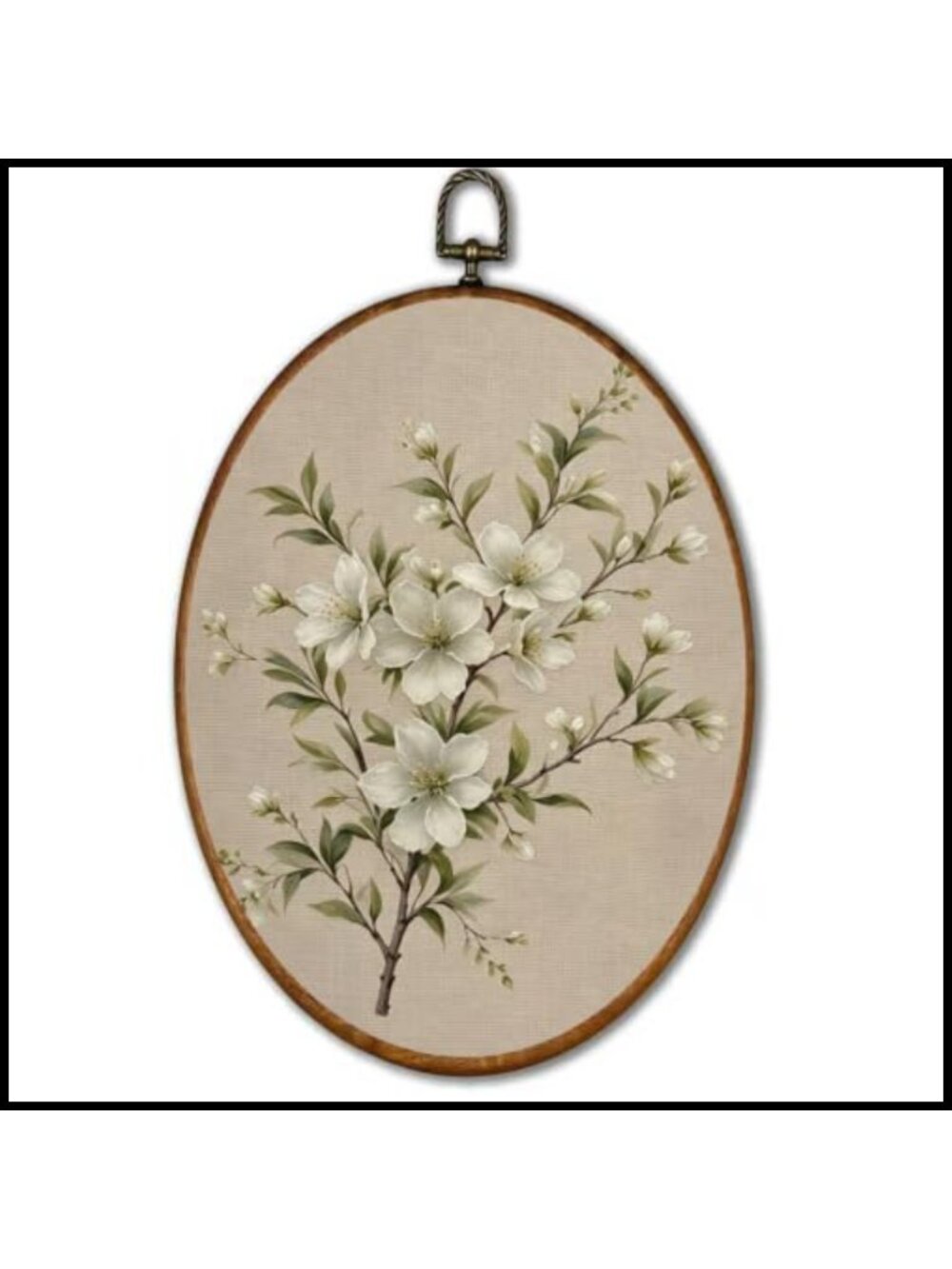 Vintage Botanical Floral Canvas Wall Art Framed Oval 8.5x11.5 Farmhouse Decor